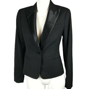 Theory Gayle Black Tuxedo Satin Lapel Wool Blazer NWOT